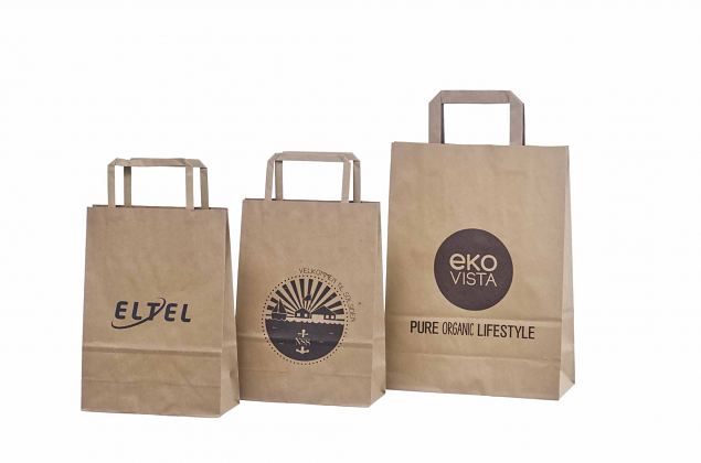 ekologisk papperskasse med platta handtag och tryck 