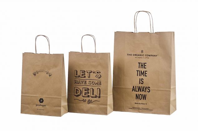 brown paper bag with print 