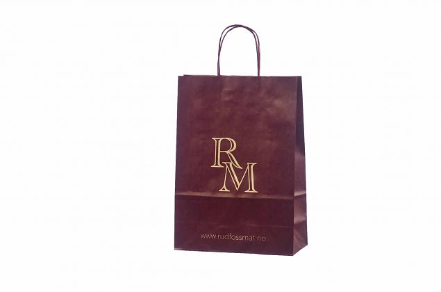 dark red paper bag with print 