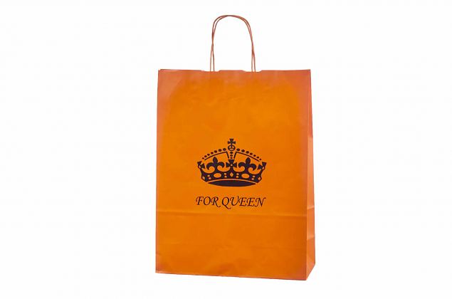 orange paper bags with print 