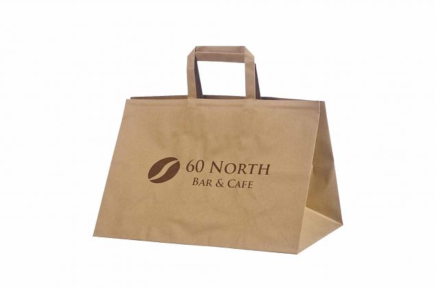 brown paper bag with print 